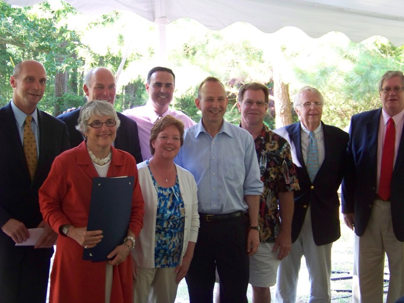 The Rehoboth Art League held a rededication ceremony June 21 as the organization celebrated its Diamond Anniversary. The day was proclaimed as Rehoboth Art League Day in Delaware. Taking part in the ceremony were (l-r) Secretary of State Jeffrey Bullock, art league President Diana Beebe, Speaker of the House Pete Schwartzkopf, Sen. Ernie Lopez, Executive Director Sheila Bravo, Gov. Jack Markell, Lewes Mayor Jim Ford, Henlopen Acres Mayor David Hill and Rehoboth Beach Mayor Sam Cooper. BY RYAN MAVITY